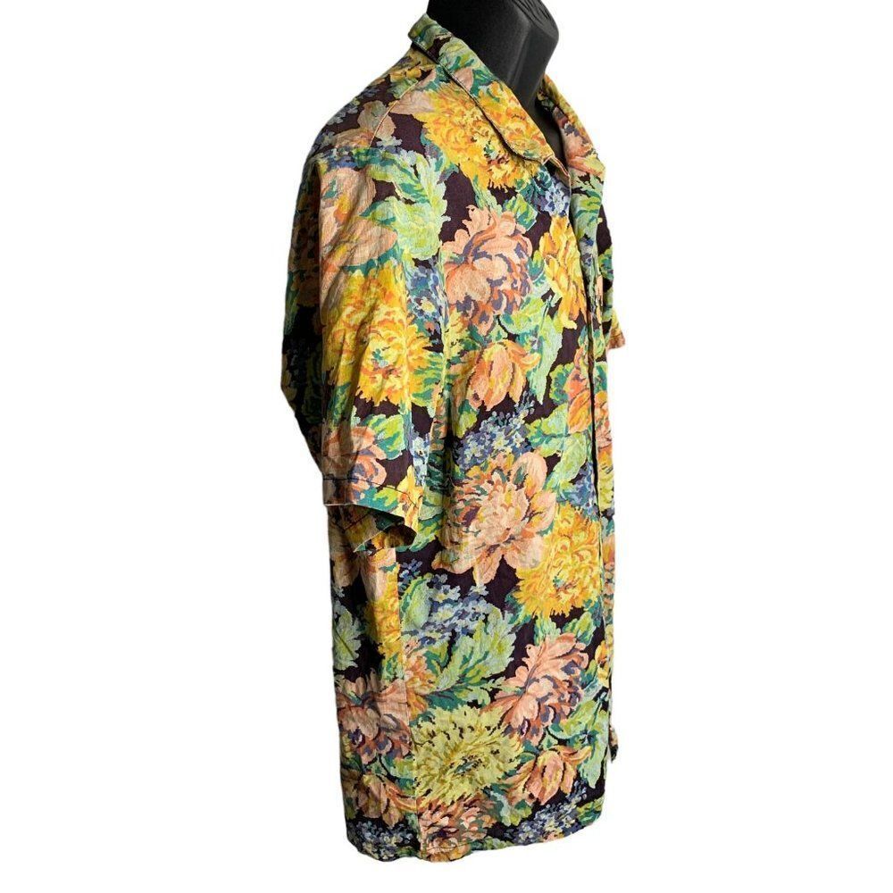 Vintage 70s Paul Howard Button Up Shirt L Purple Floral Short Sleeves Pocket - Picture 5 of 6